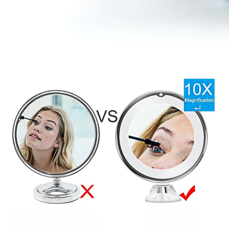 Miroir grossissant 10X avec lumière LED - Facile à utiliser à la maison et en voyage 💄