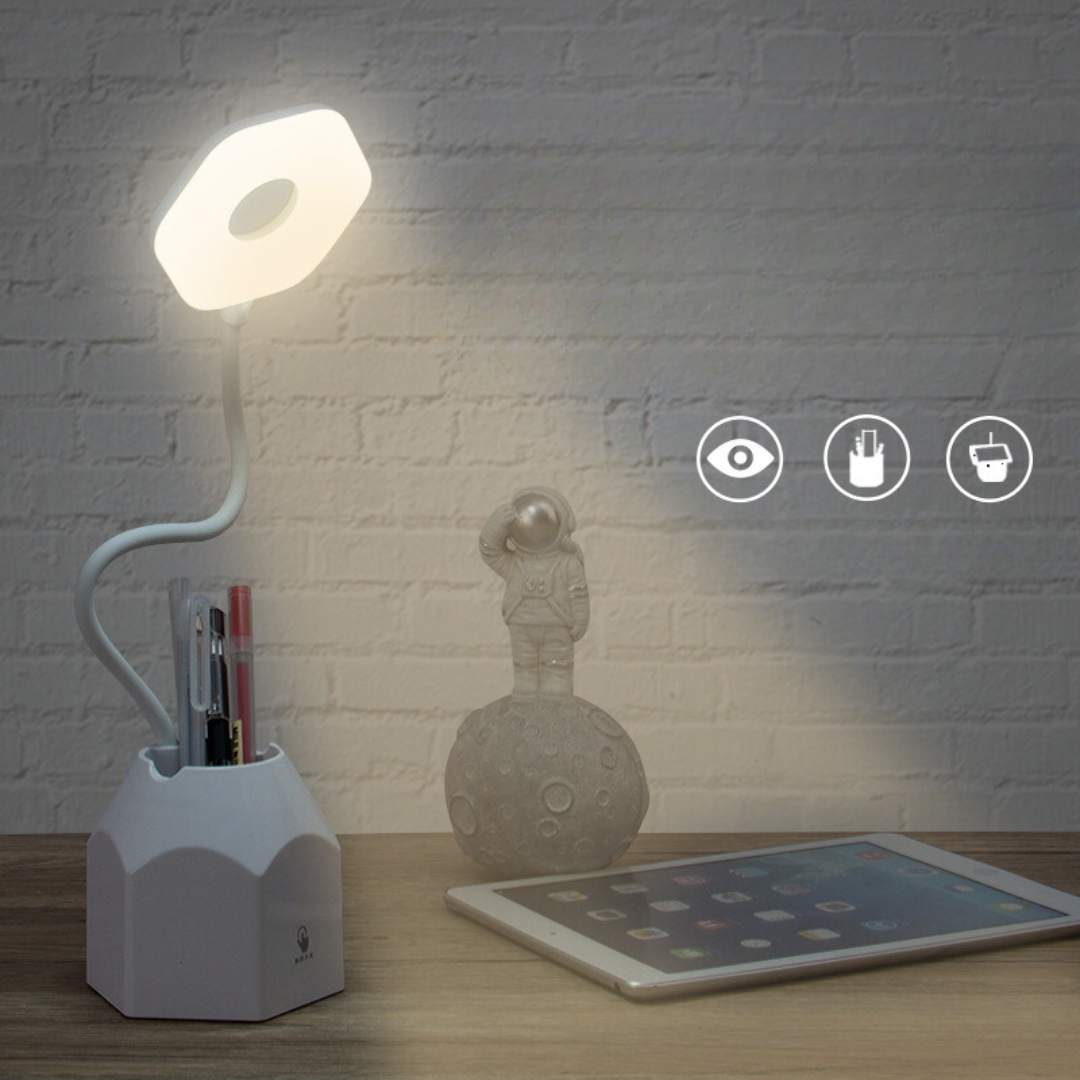 مصباح LED مكتبي قابل للطي - إضاءة مريحة وحامل هاتف وقلم