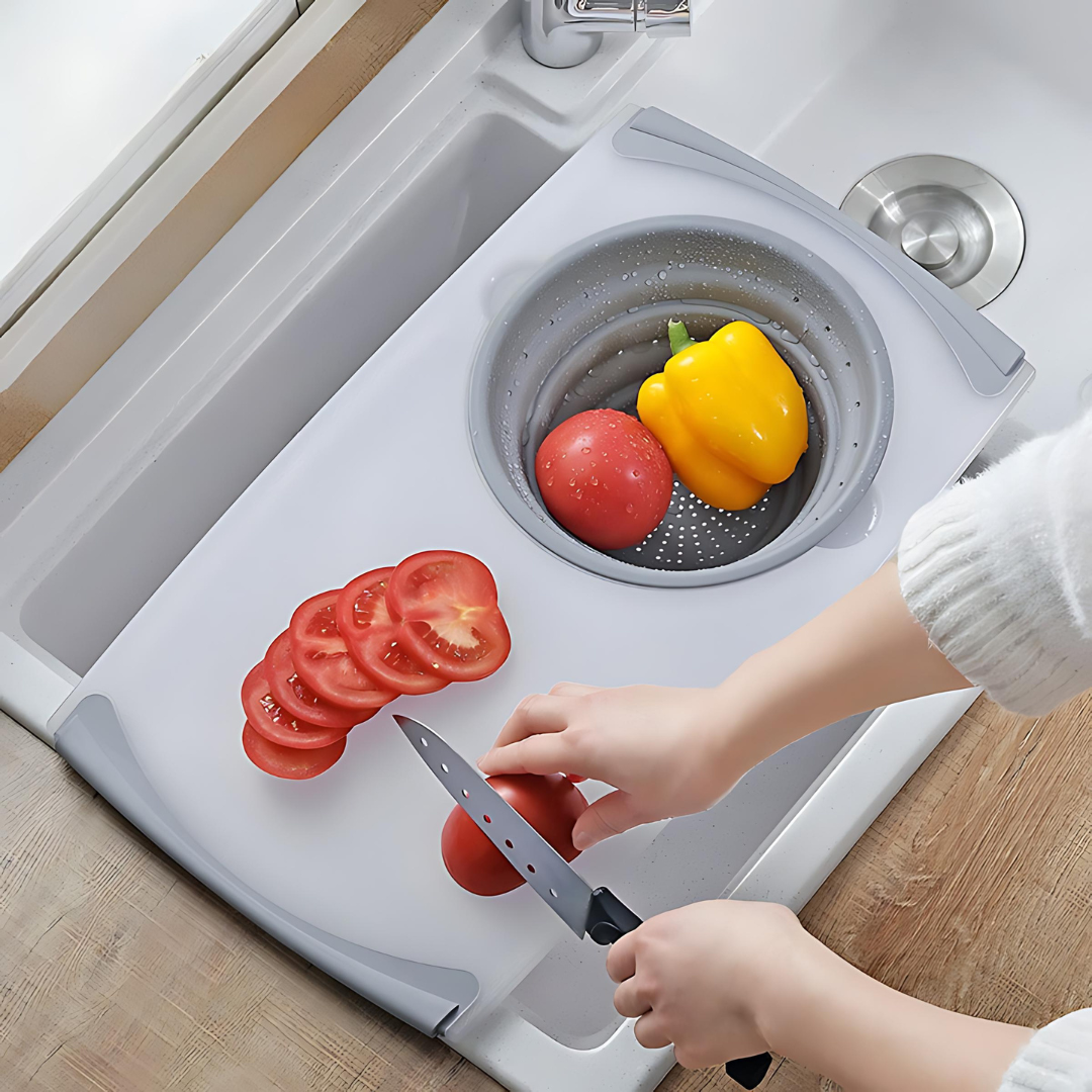 لوح تقطيع متعدد الوظائف مع سلة تصفية قابلة لطي