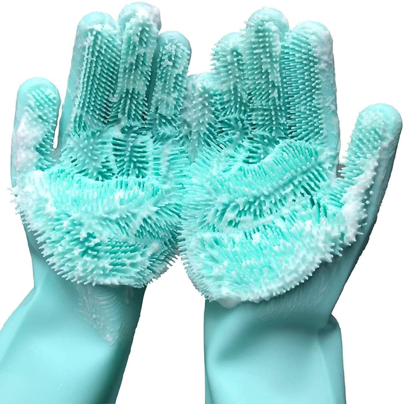 Gants de lavage en silicone, conçus pour offrir une protection maximale à vos mains tout en facilitant un nettoyage efficace des ustensiles et de la vaisselle. Idéal pour un usage quotidien dans la cuisine.