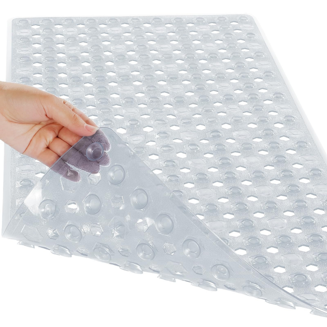Tapis de bain antidérapant avec trous de drainage, conçu pour la sécurité et le confort dans la salle de bain. Empêche le glissement et assure un drainage efficace de l'eau.