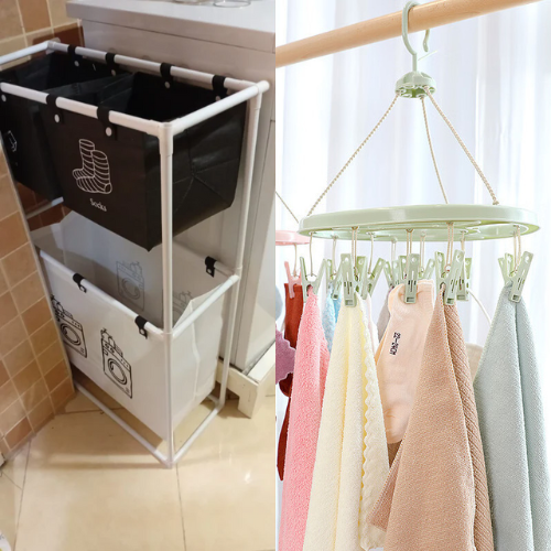 Pack d'organisation (3 en 1) : Panier à linge compartimenté + Cintre intelligent - Cadeau 🎁