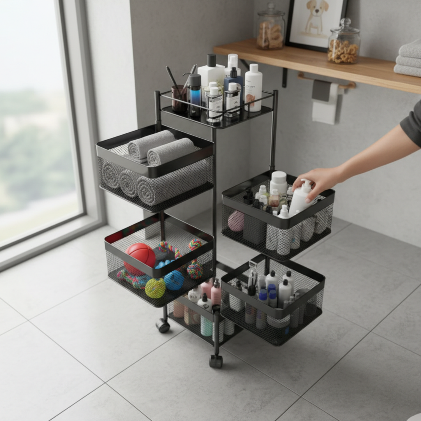 L'organisateur rotatif à 5 niveaux (360°) fera briller votre cuisine de propreté.