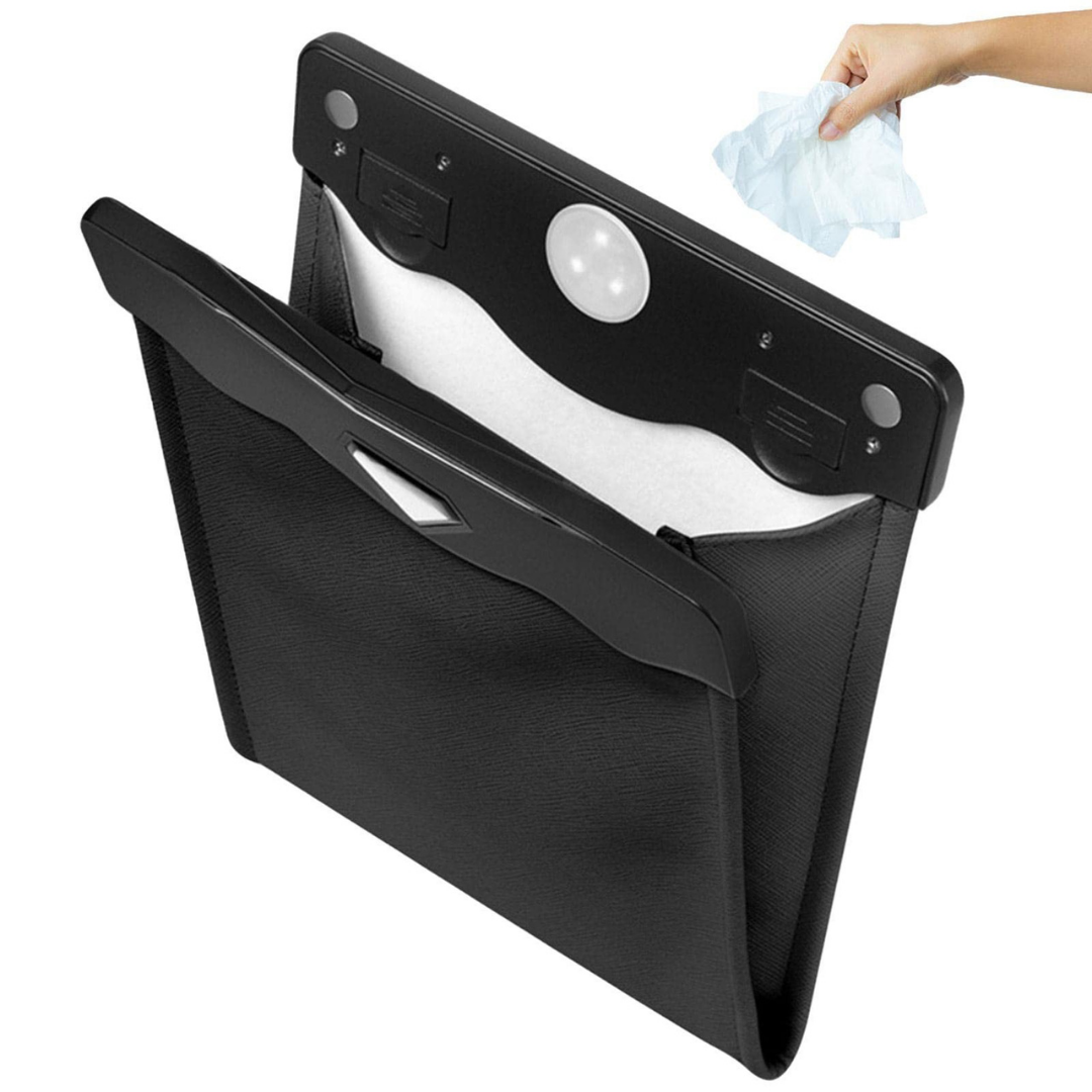 BAYTIGO® Poubelle de voiture en cuir magnétique avec lampe et sacs poubelles