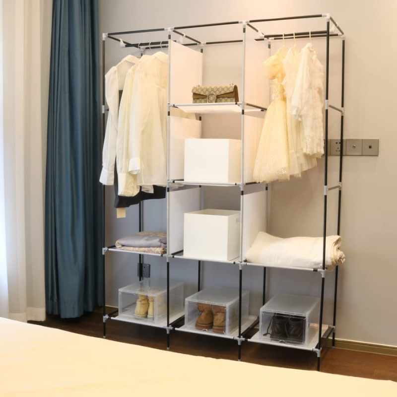 Armoire portable BAYTIGO® : 6 étagères, 2 sections suspendues, 4 poches latérales
