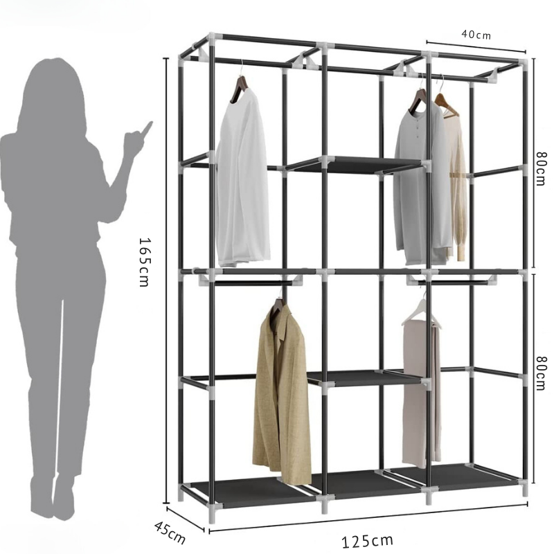 Armoire portable BAYTIGO® : 6 étagères, 2 sections suspendues, 4 poches latérales