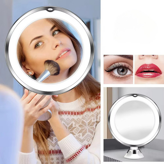 🔍 مرآة مكبرة 10X بإضاءة LED – سهلة الاستعمال فالدار والسفر 💄