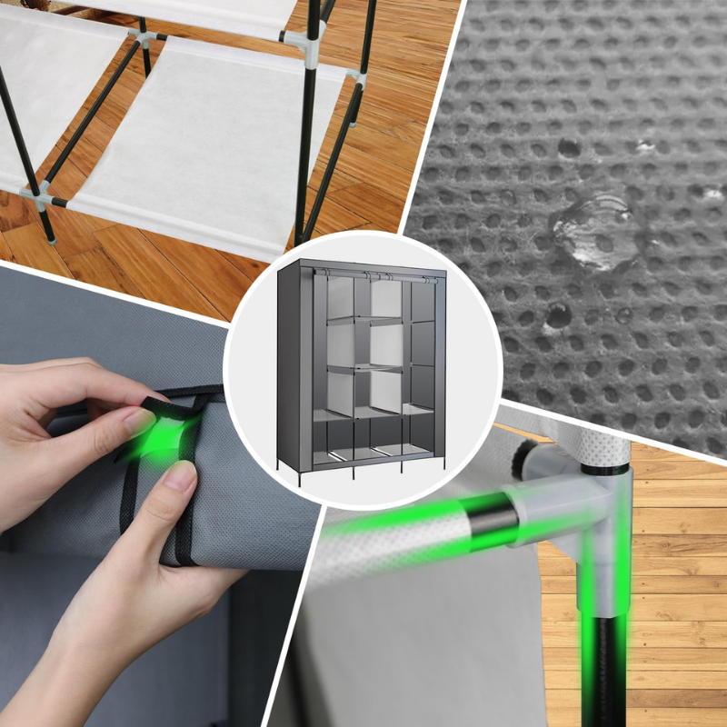 Armoire portable BAYTIGO® : 6 étagères, 2 sections suspendues, 4 poches latérales