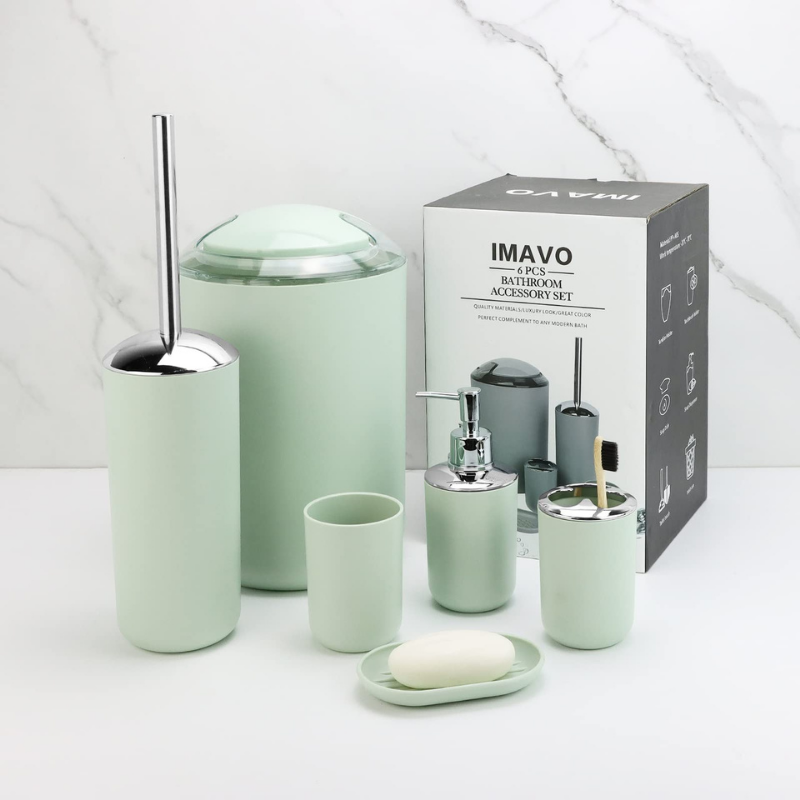 Ensemble d'accessoires de salle de bain tout-en-un vert BAYTIGO®, 6 pièces pour rénover la décoration de votre salle de bain