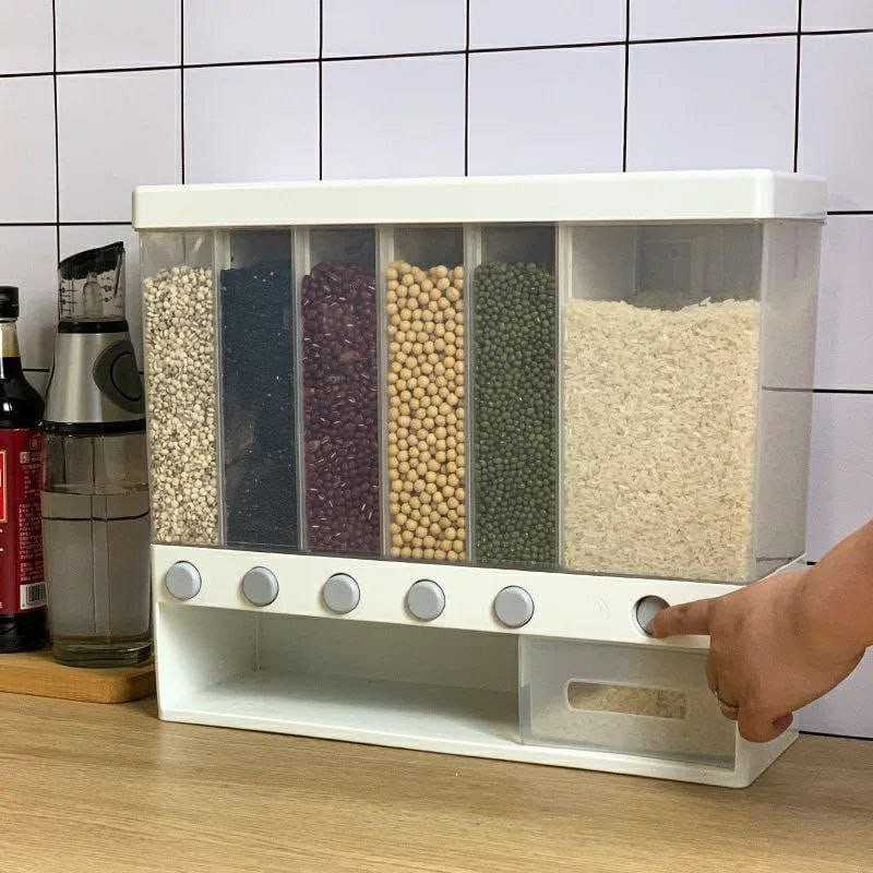 Distributeur mural de cuisine 5 en 1 BAYTIGO® : stockage pratique du riz, des aliments secs et des céréales