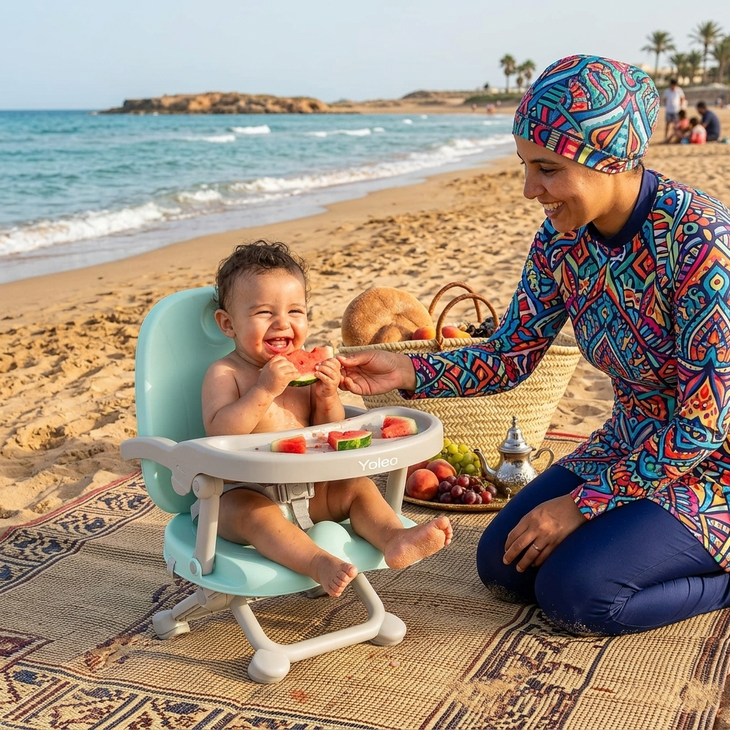 كرسي الأكل المتنقّل🍼 بلاصة صغيرك معاك فين ما مشيتي