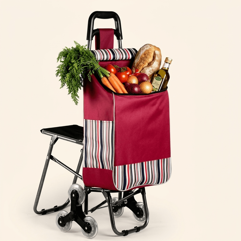 عربة التسوق الذكية بـ 6 عجلات وكرسي مدمج