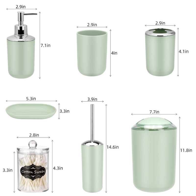 Ensemble d'accessoires de salle de bain tout-en-un vert BAYTIGO®, 6 pièces pour rénover la décoration de votre salle de bain