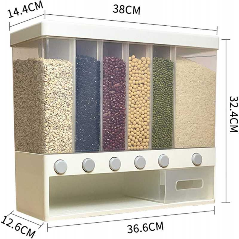 Distributeur mural de cuisine 5 en 1 BAYTIGO® : stockage pratique du riz, des aliments secs et des céréales